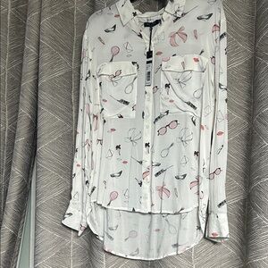 Max Jeans White Printed Button Down Shirt